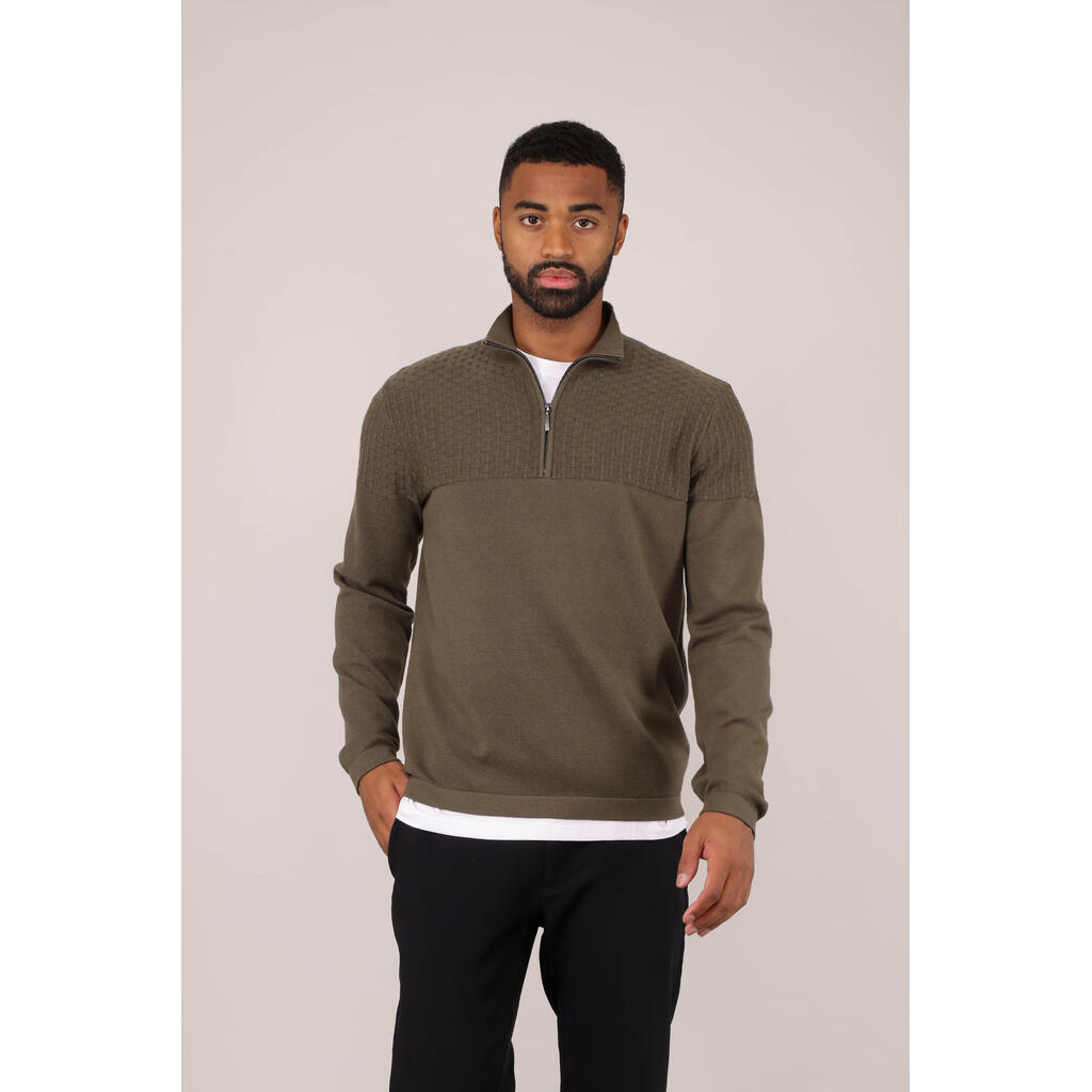 Regular Fit Heavy Knit Half Zip Sweater - Black | Oscar Jacobson