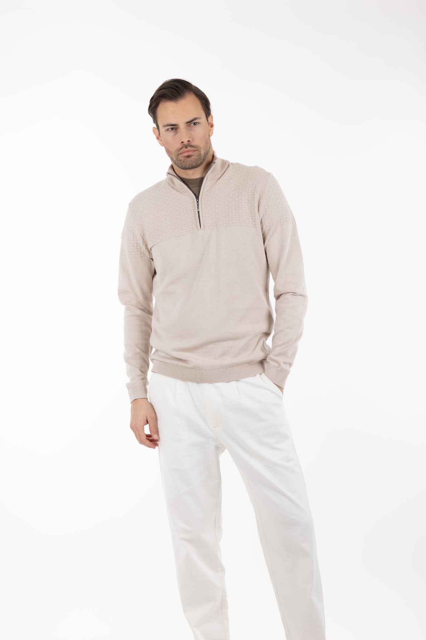 Urban Pioneers Male Abel Half-zip SWEATER LIGHT SAND