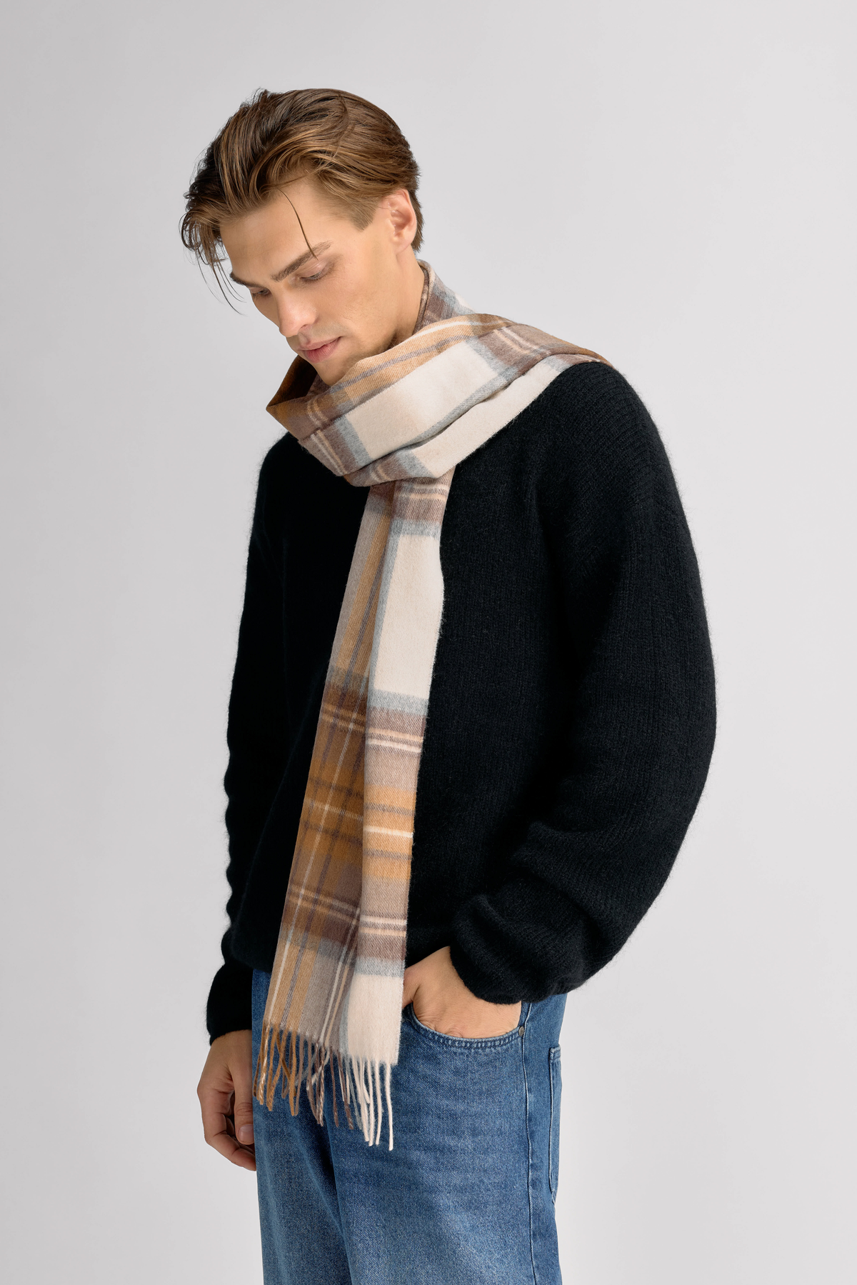 Urban Pioneers Male Beaumont Check Wool Scarf SCARF CAMEL CHECK