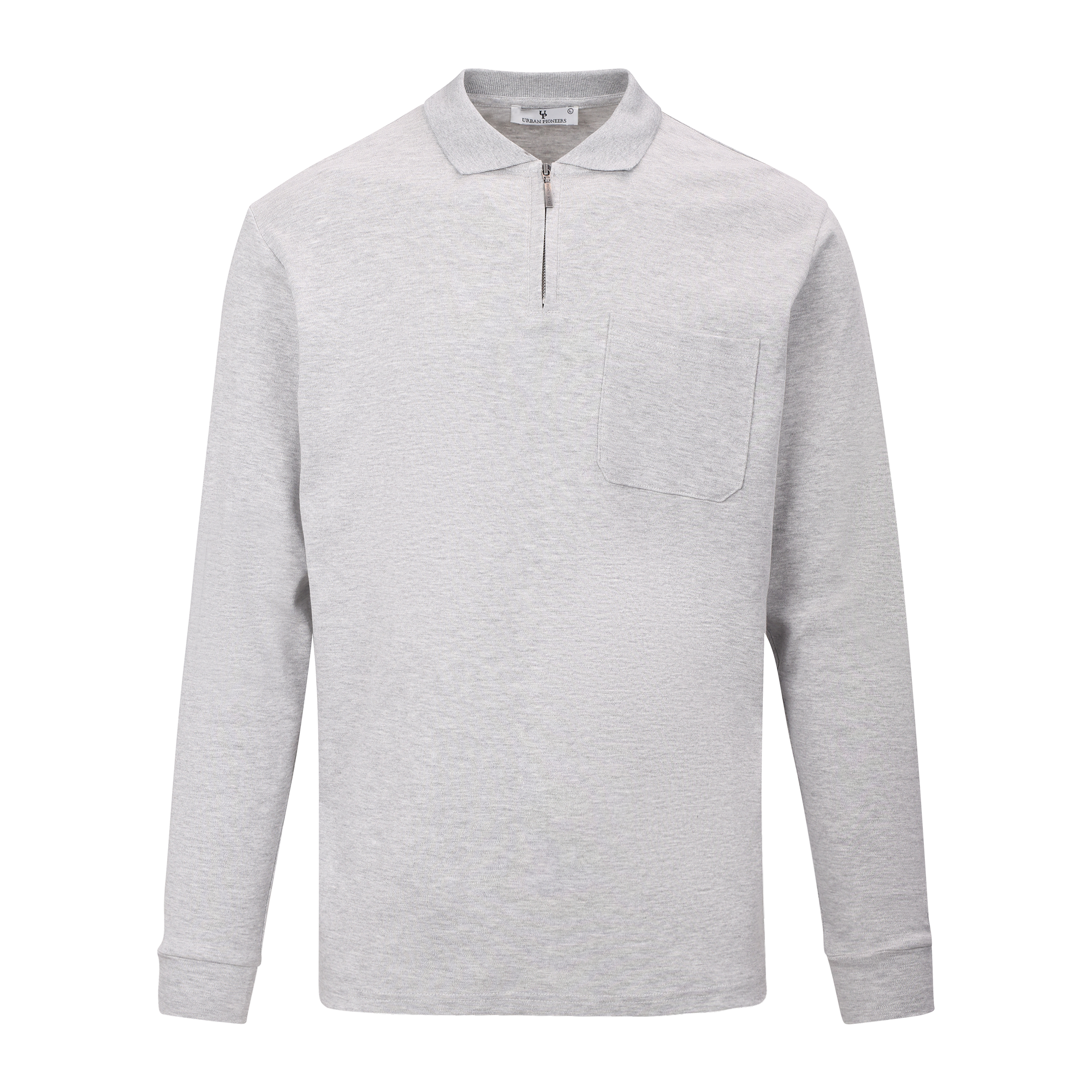 Urban Pioneers Male Denis LS Pique PIQUE LIGHT GREY MELANGE