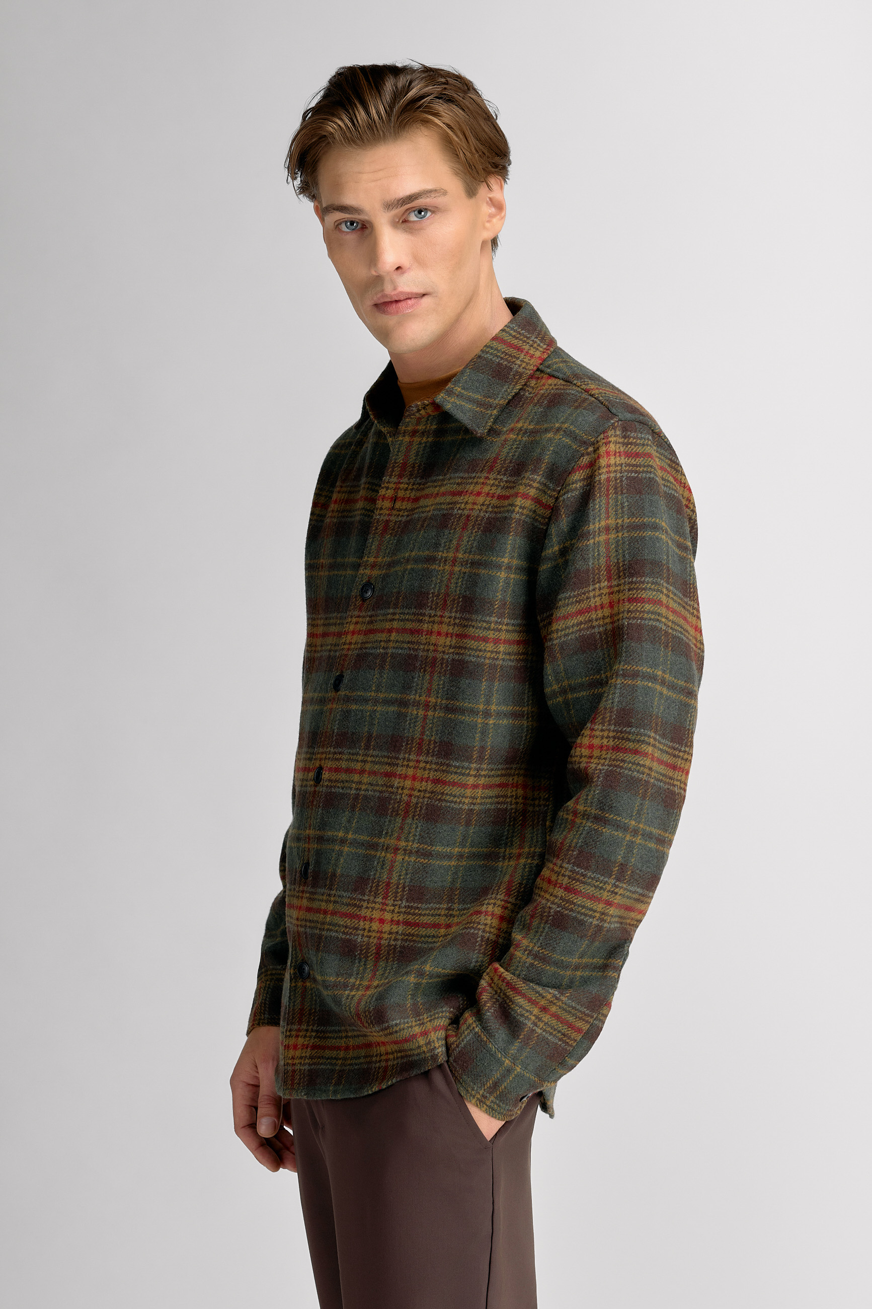 Urban Pioneers Male Felix LS Shirt SHIRT DARK OLIVE CHECK