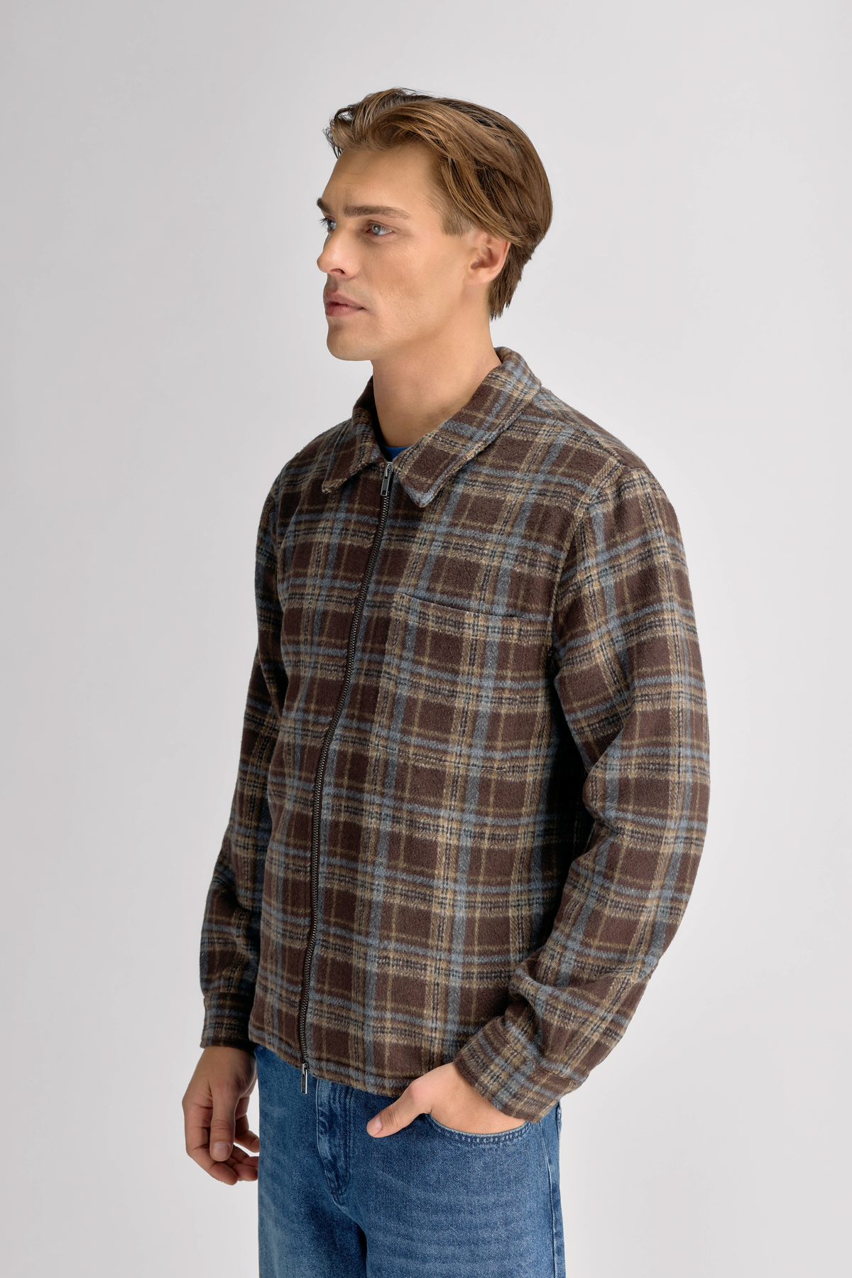 Urban Pioneers Male Guido Zip Shirt SHIRT BLUE CHECK