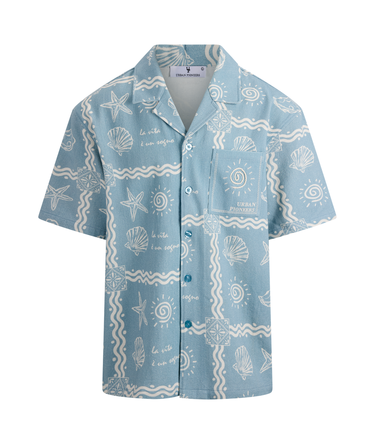 Urban Pioneers Male Loic SS Shirt SS SHIRT LIGHT DENIM AOP
