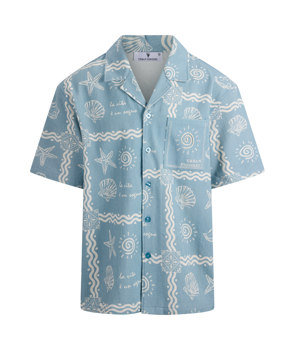 Urban Pioneers Male Loic SS Shirt SS SHIRT LIGHT DENIM AOP