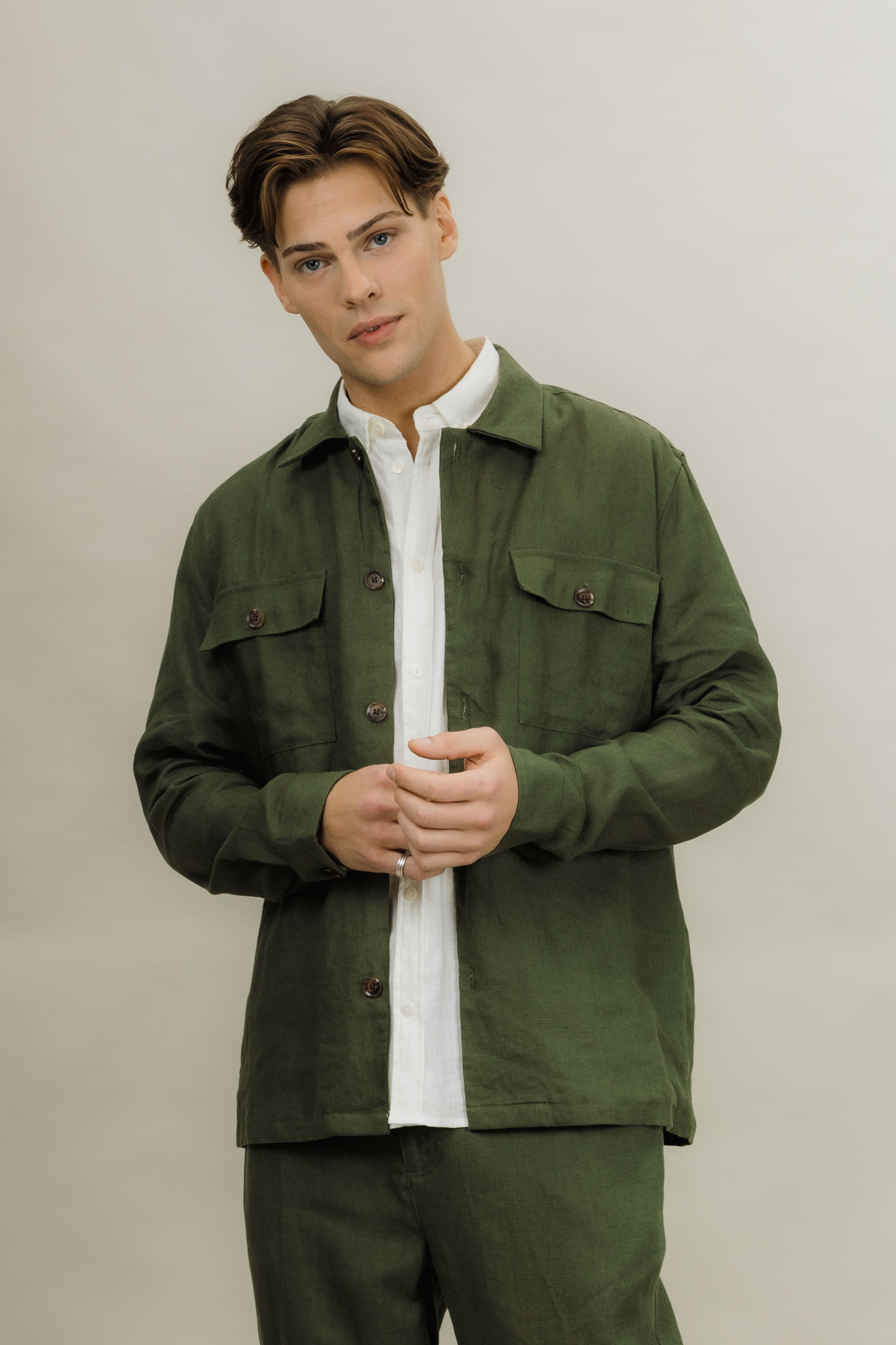 Urban Pioneers Male Maurizio LS Shirt OVERSHIRT OLIVE