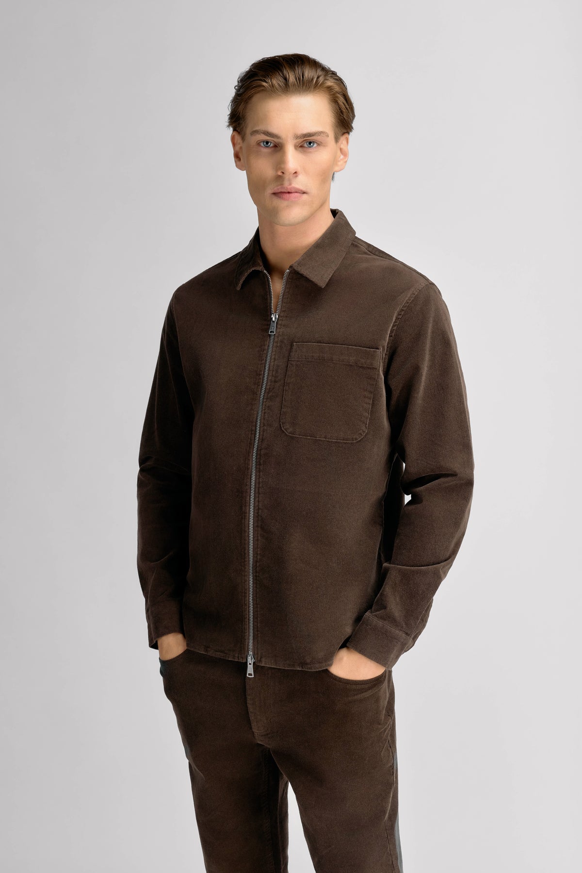 Urban Pioneers Male Nando Zip Shirt OVERSHIRT CHOCOLATE BROWN