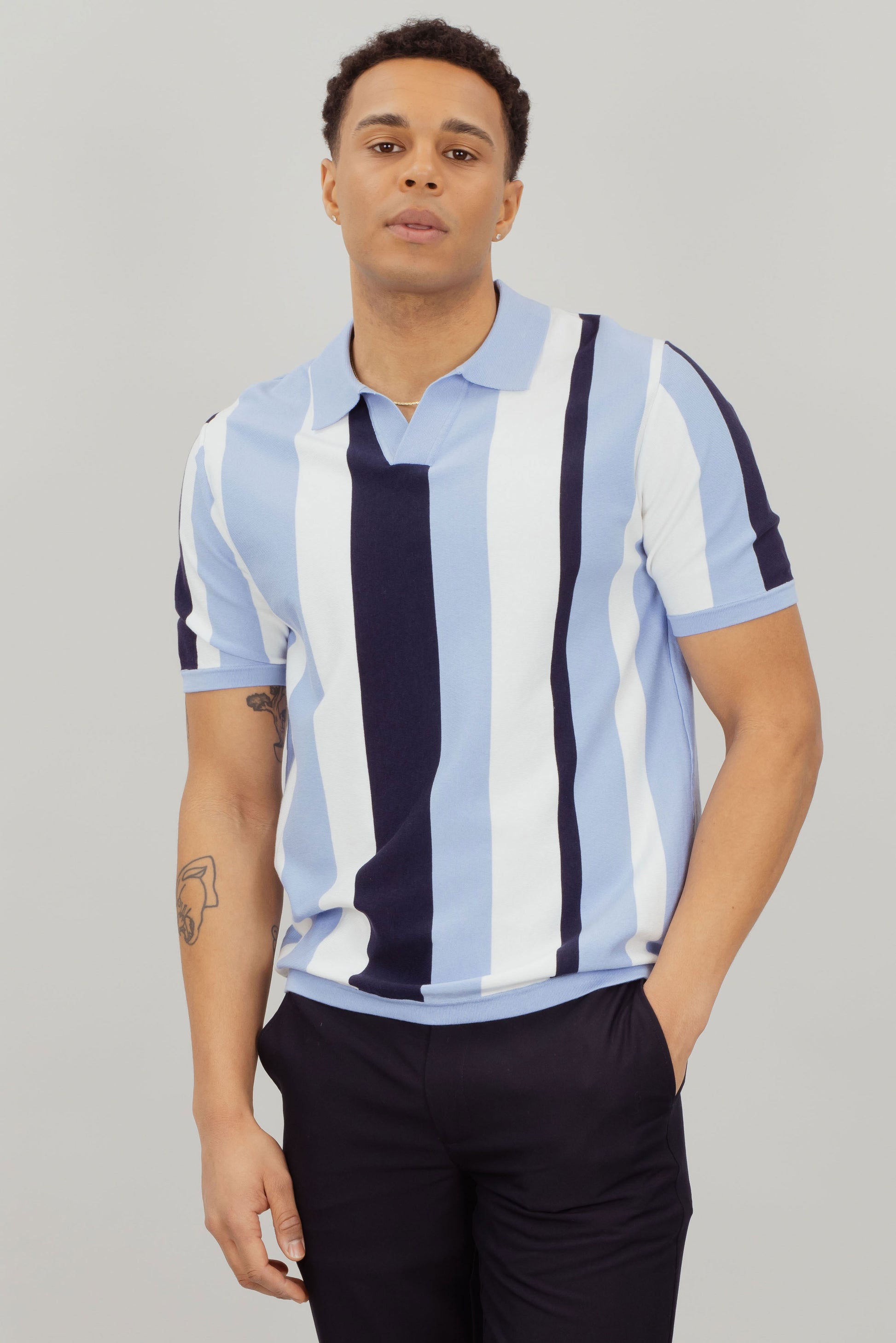 Romain Pique Polo Shirt - Blue Multi